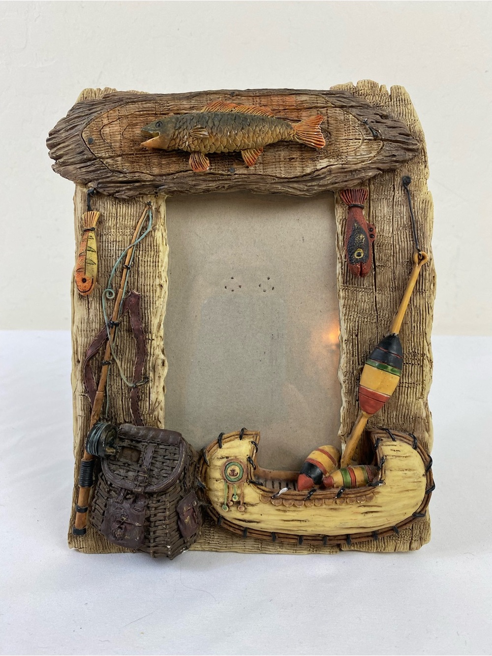Rustic Fishing Canoe Photo Frame with Fish & Lures Gift Father